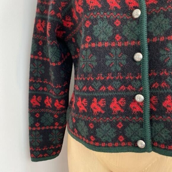 VTG Astrifa Womens Size 42 Wool Embroidered Christmas Cardigan Sweater Red Green - Picture 11 of 14